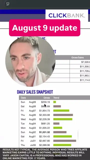 Jason logged into his ClickBank account, posted Aug 10
