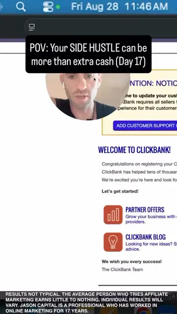 Jason logged into his ClickBank account, posted Aug 29