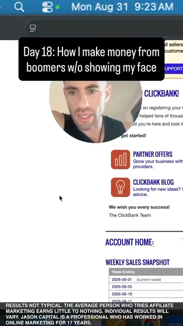 Jason logged into his ClickBank account, posted Sep 1