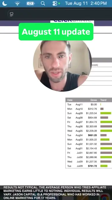 Jason logged into his ClickBank account, posted Aug 12