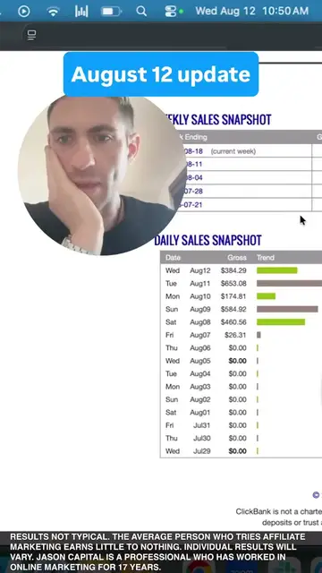 Jason logged into his ClickBank account, posted Aug 13