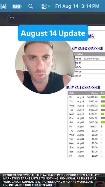 Jason logged into his ClickBank account, posted Aug 15