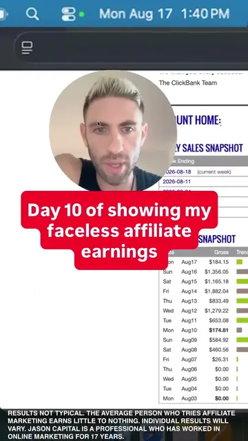 Jason logged into his ClickBank account, posted Aug 18