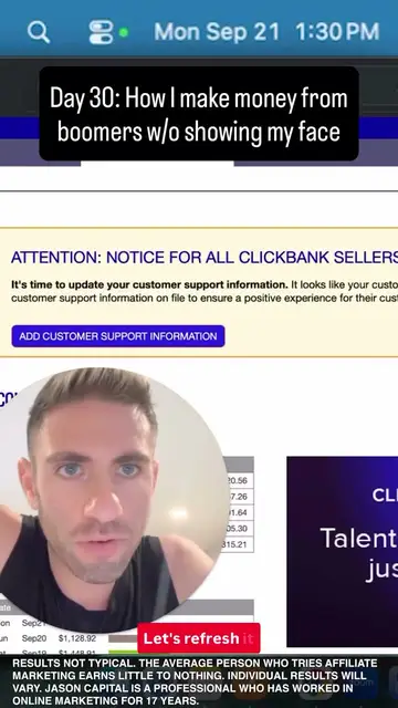 Jason logged into his ClickBank account, posted Sep 22