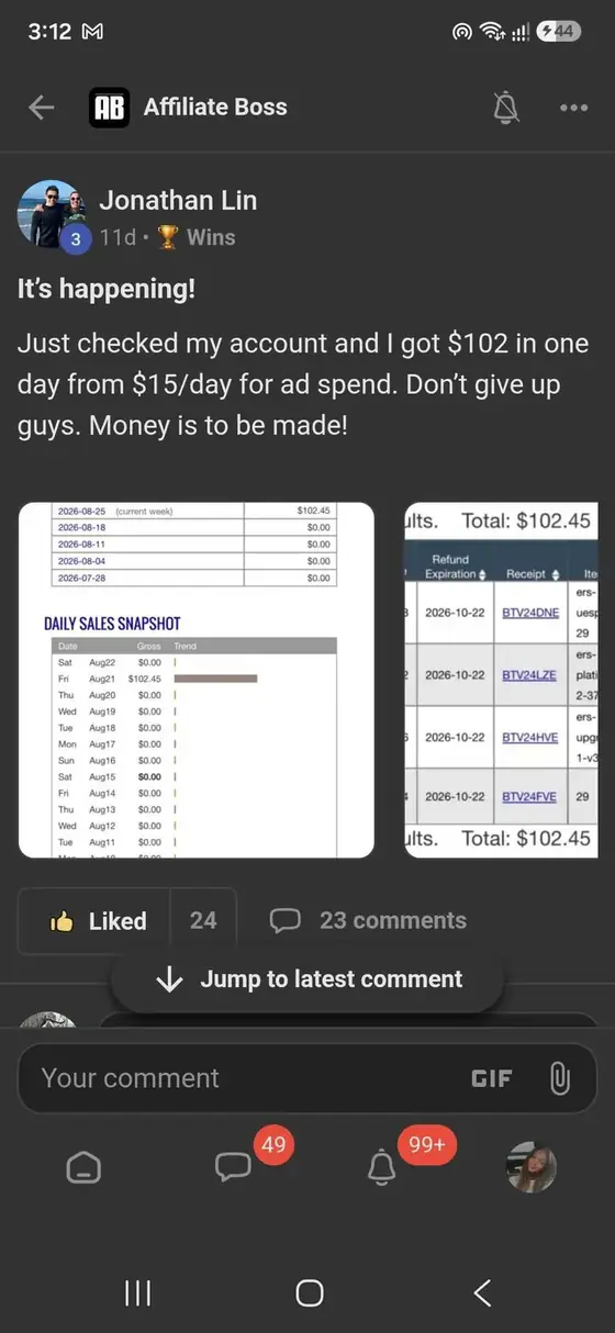 Affiliate Boss member post from Skool