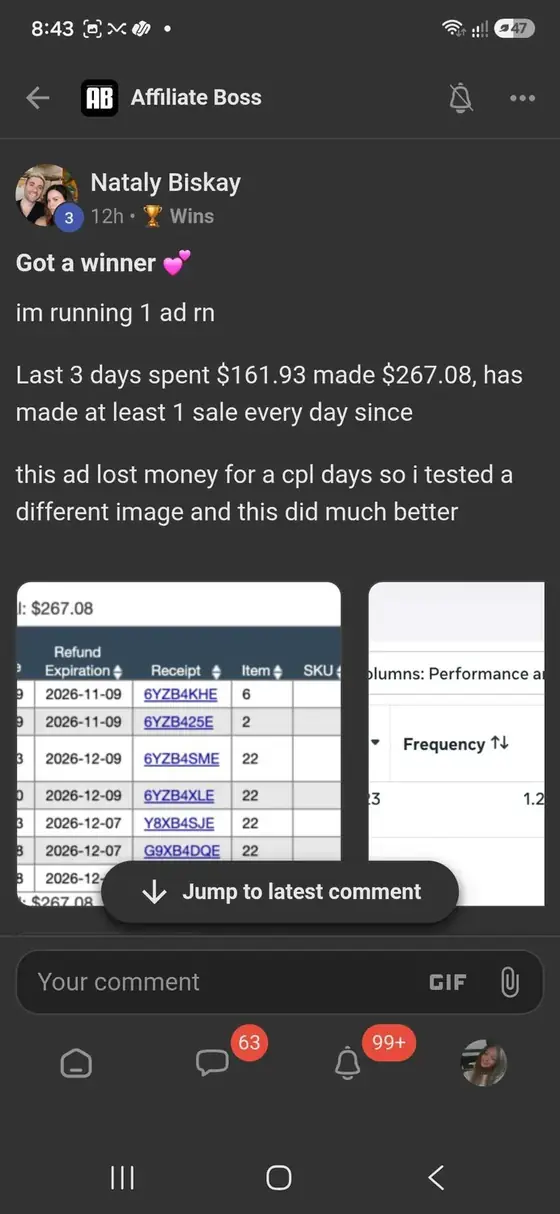 Affiliate Boss member post from Skool