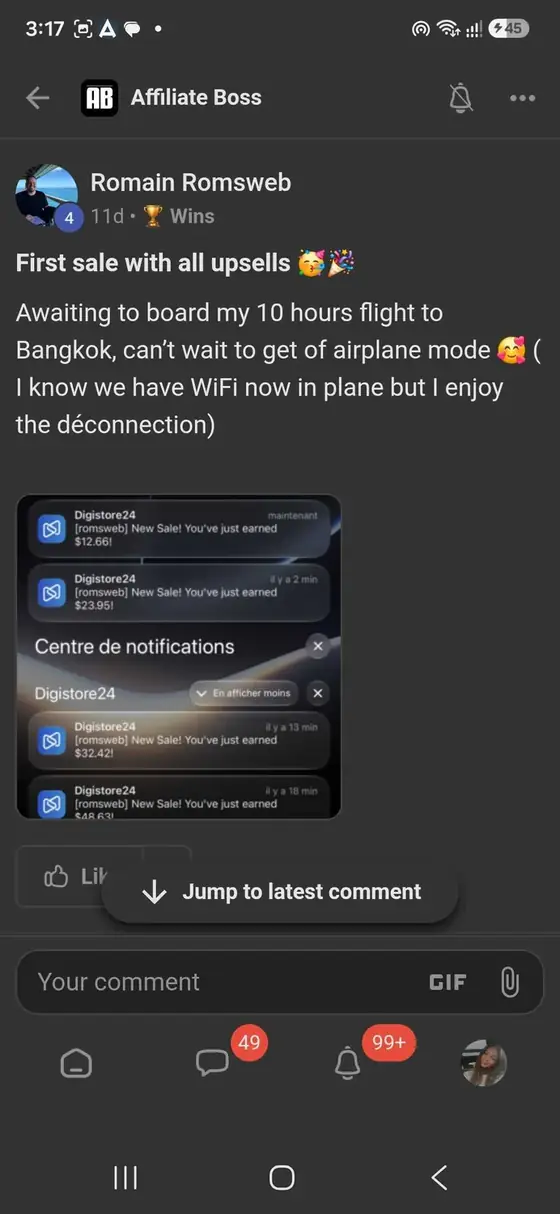 Affiliate Boss member post from Skool