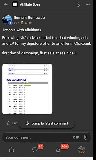 Affiliate Boss member post from Skool