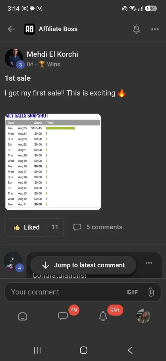 Affiliate Boss member post from Skool