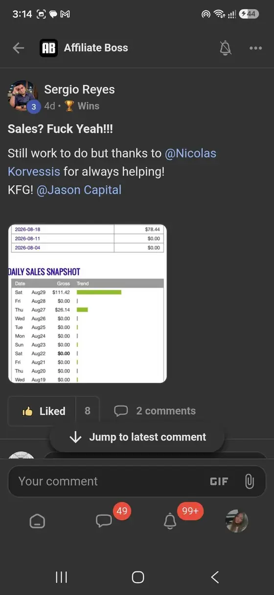 Affiliate Boss member post from Skool