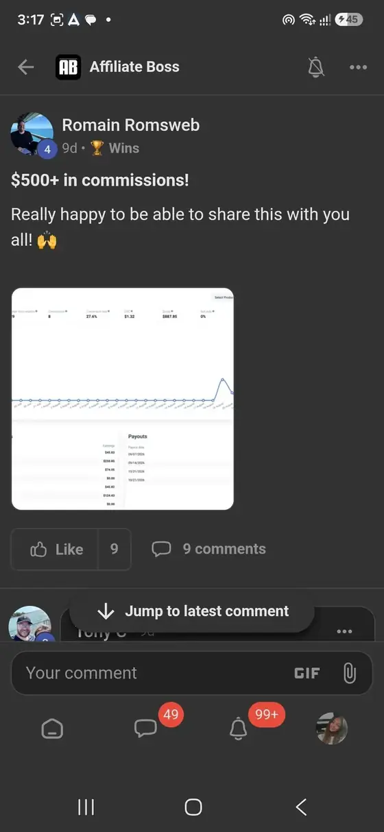 Affiliate Boss member post from Skool