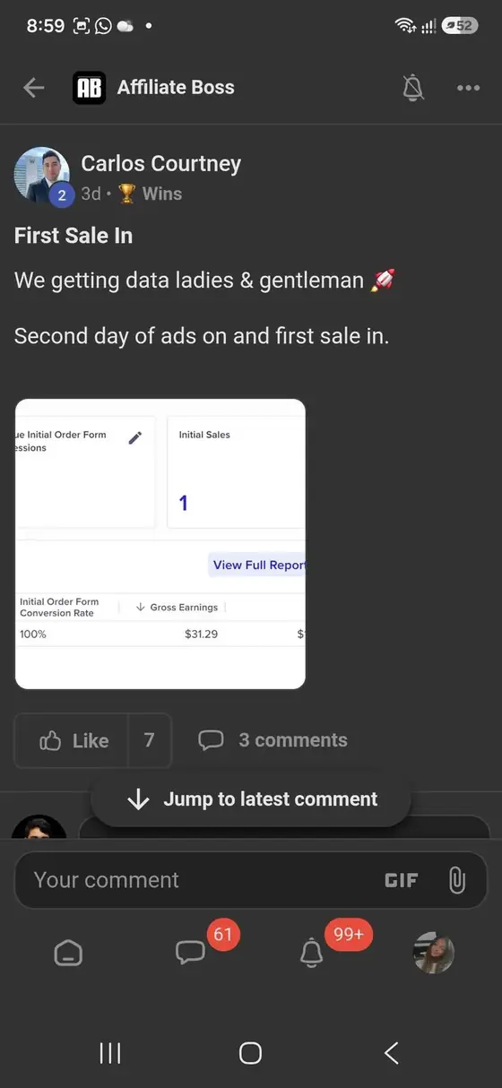 Affiliate Boss member post from Skool