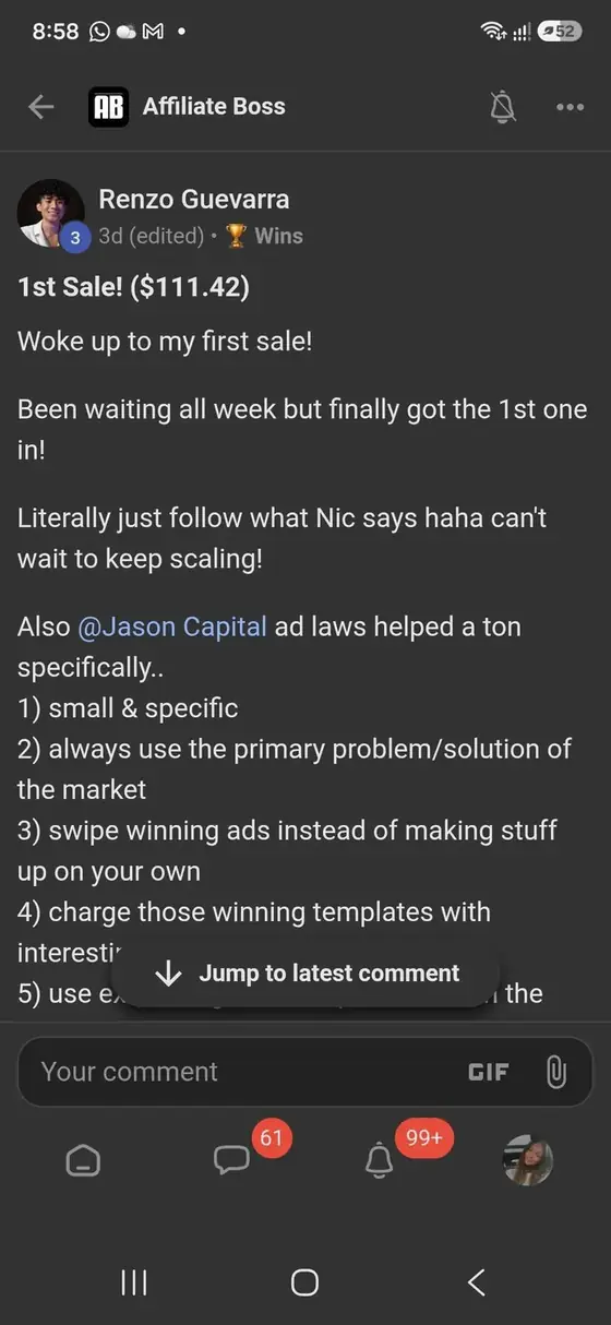 Affiliate Boss member post from Skool