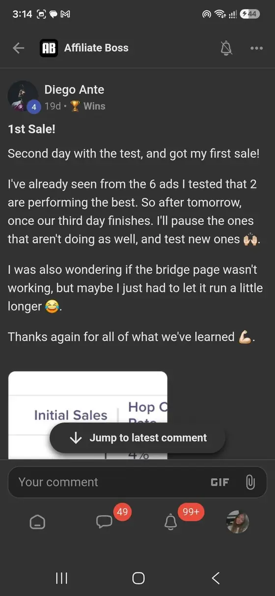 Affiliate Boss member post from Skool