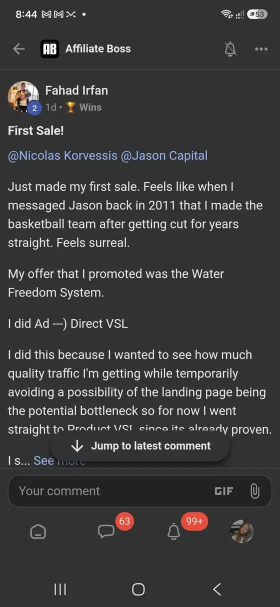Affiliate Boss member post from Skool