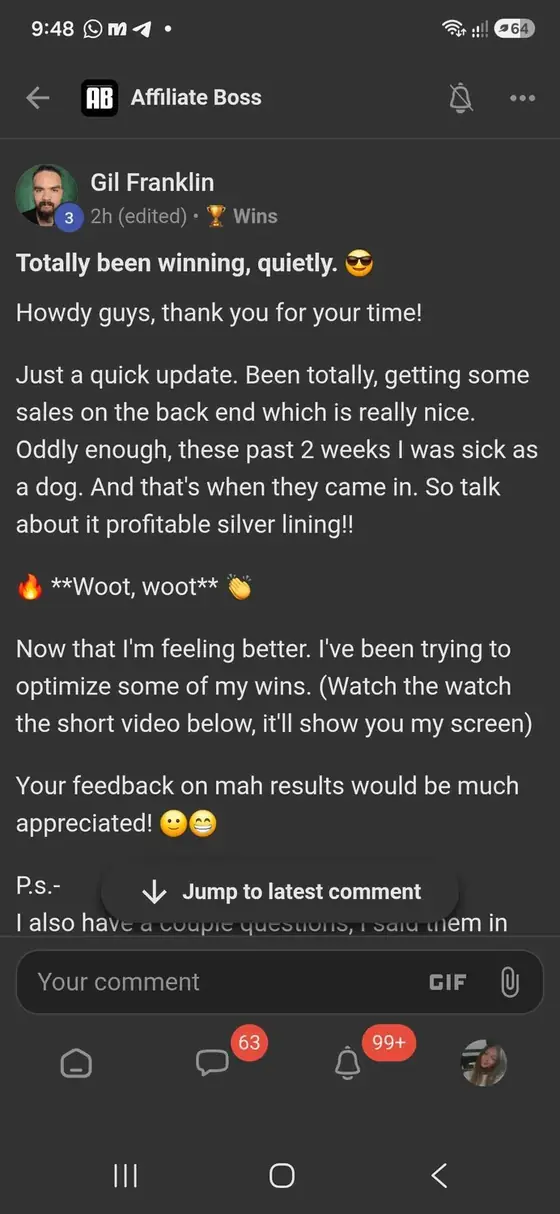 Affiliate Boss member post from Skool
