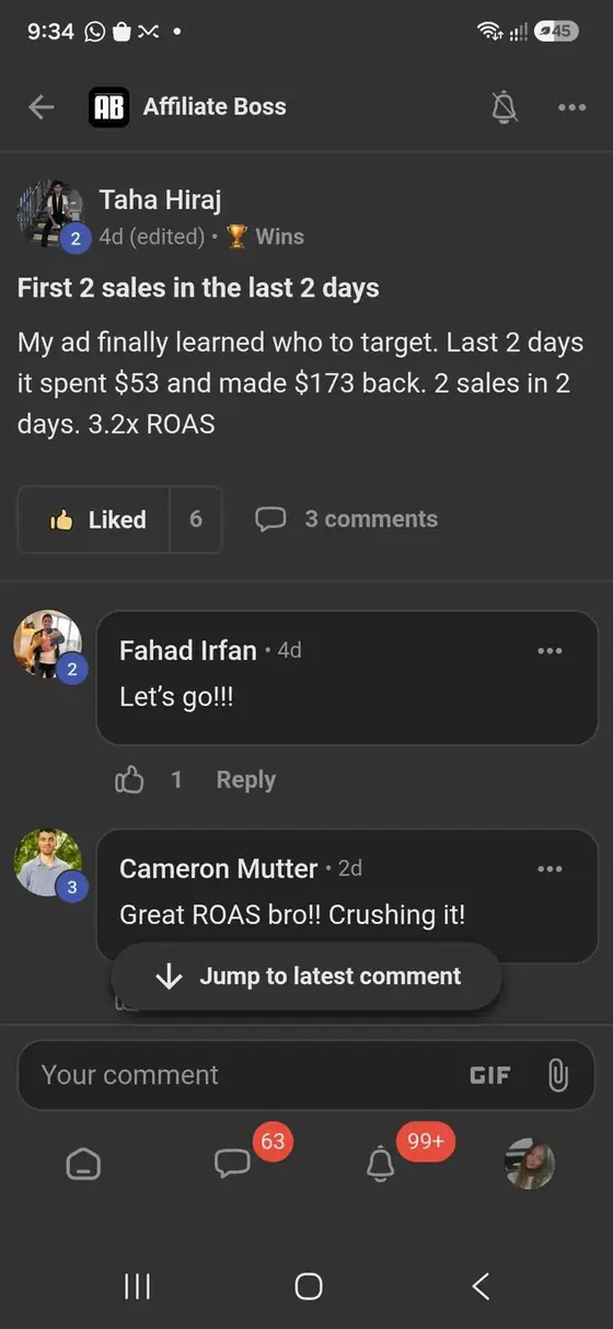Affiliate Boss member post from Skool