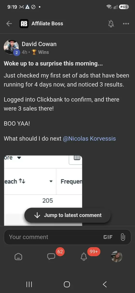 Affiliate Boss member post from Skool