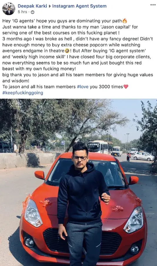 Post from a past student of an earlier Jason Capital program