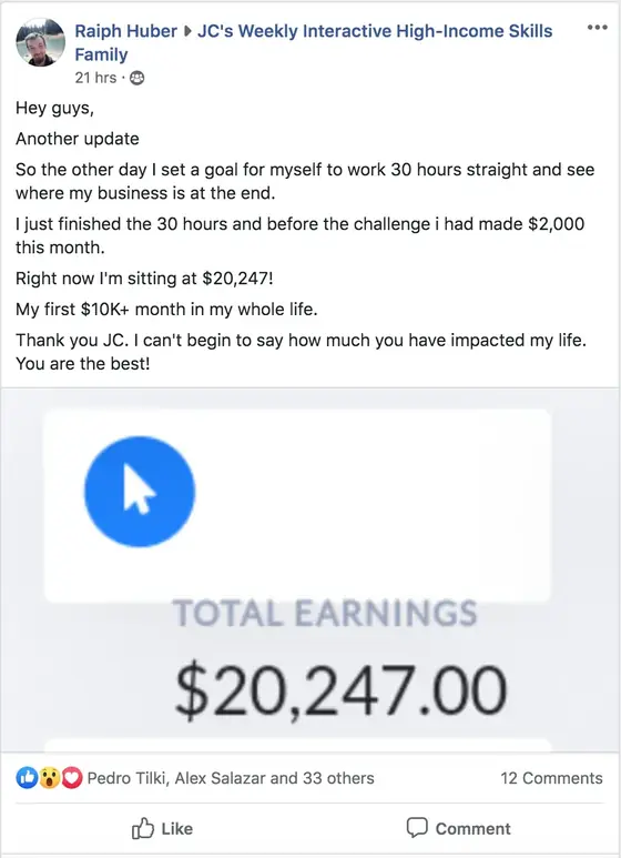 Post from a past student of an earlier Jason Capital program