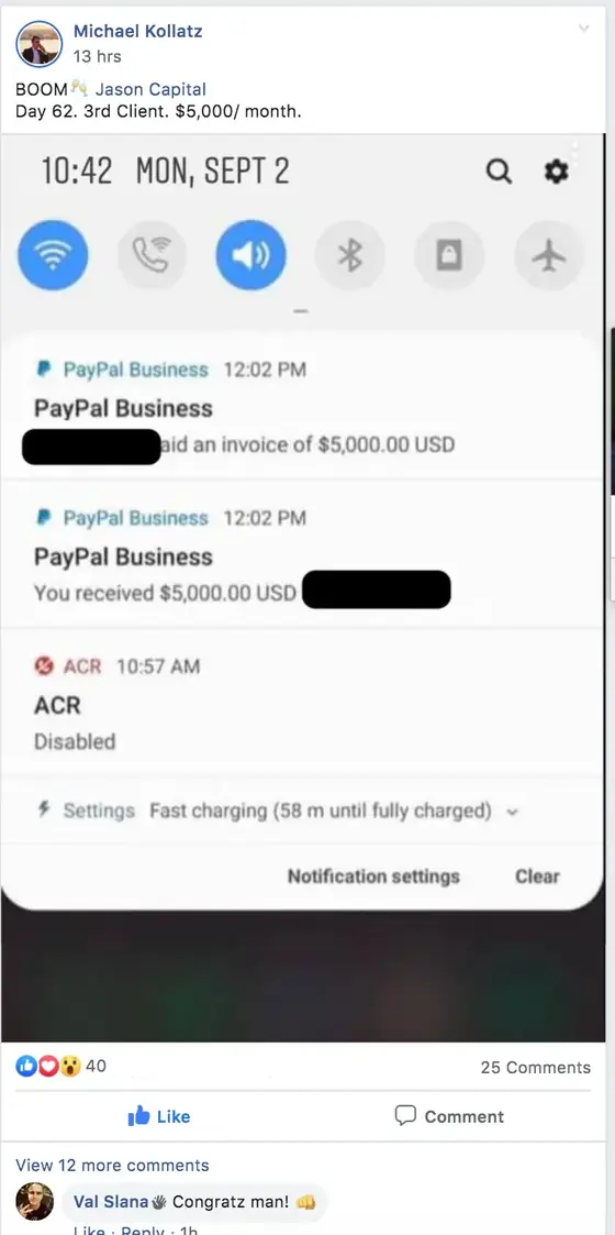Post from a past student of an earlier Jason Capital program