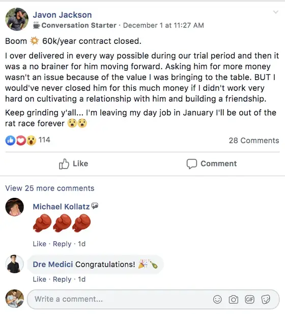 Post from a past student of an earlier Jason Capital program