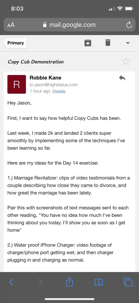 Post from a past student of an earlier Jason Capital program