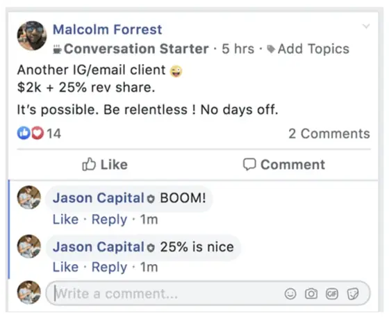 Post from a past student of an earlier Jason Capital program