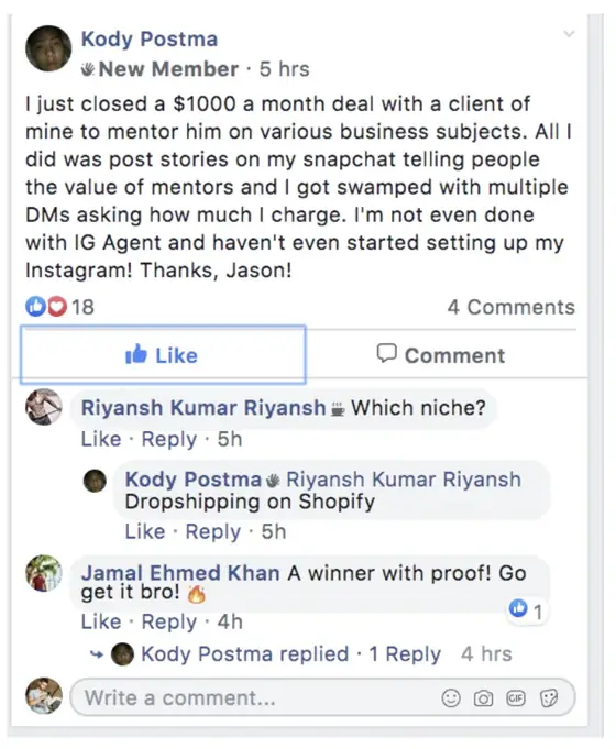 Post from a past student of an earlier Jason Capital program