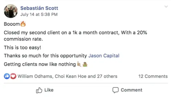 Post from a past student of an earlier Jason Capital program