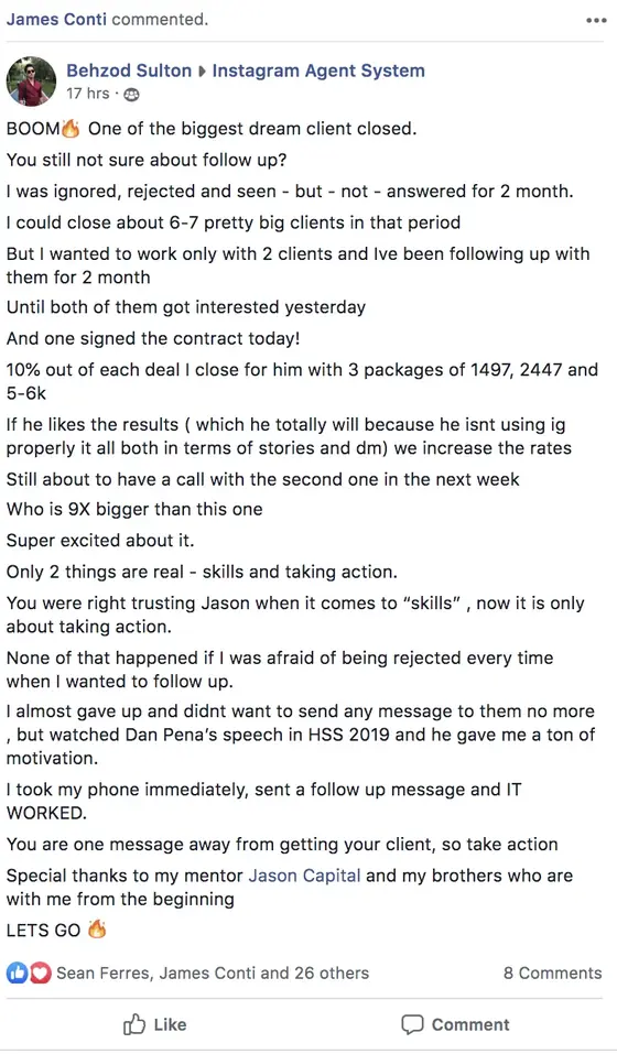 Post from a past student of an earlier Jason Capital program
