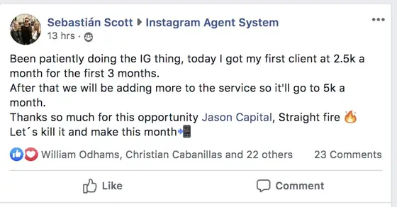Post from a past student of an earlier Jason Capital program