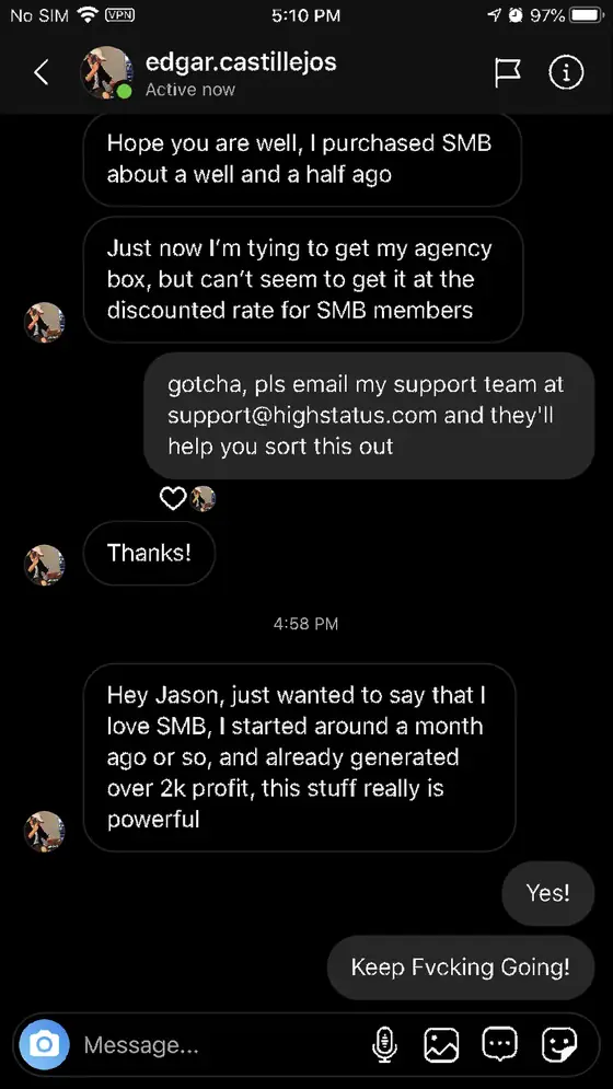 Post from a past student of an earlier Jason Capital program