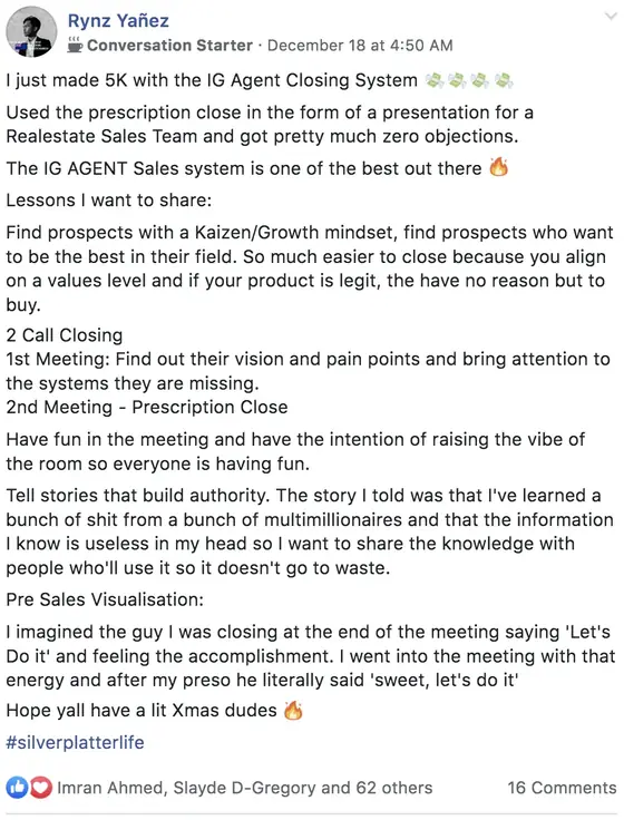 Post from a past student of an earlier Jason Capital program