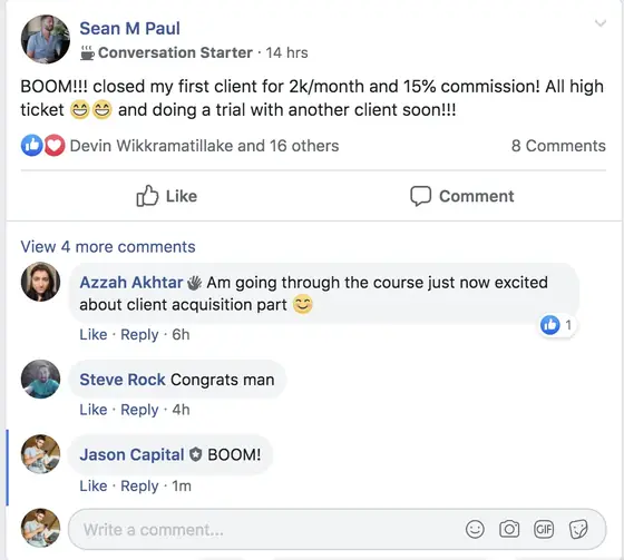Post from a past student of an earlier Jason Capital program