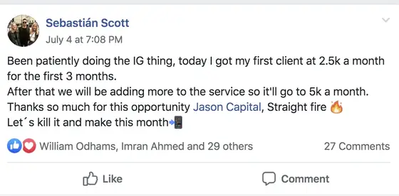 Post from a past student of an earlier Jason Capital program