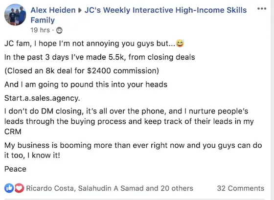 Post from a past student of an earlier Jason Capital program