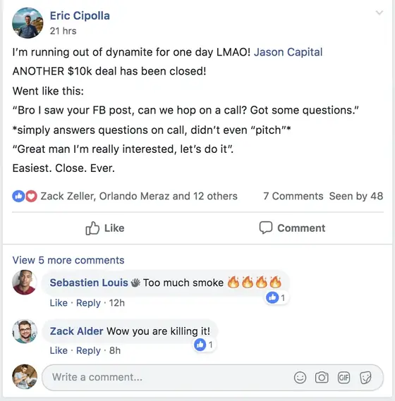 Post from a past student of an earlier Jason Capital program