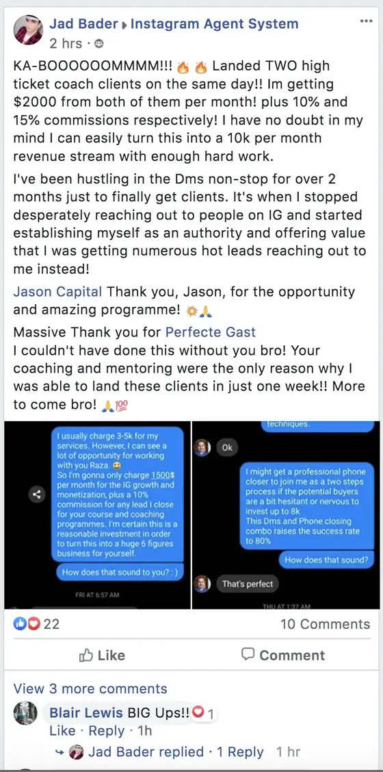 Post from a past student of an earlier Jason Capital program