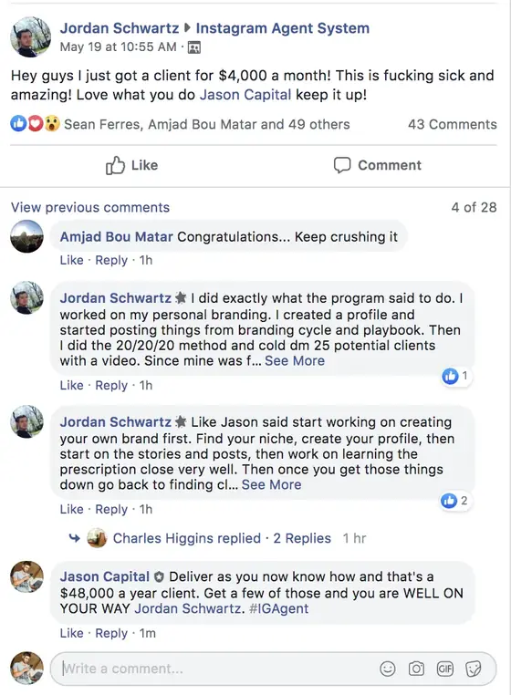 Post from a past student of an earlier Jason Capital program