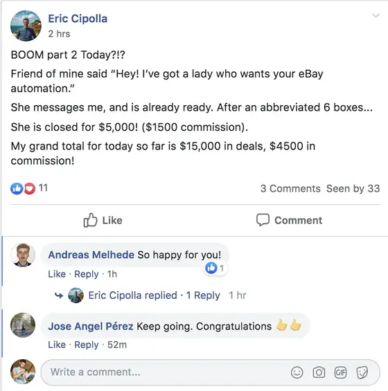 Post from a past student of an earlier Jason Capital program