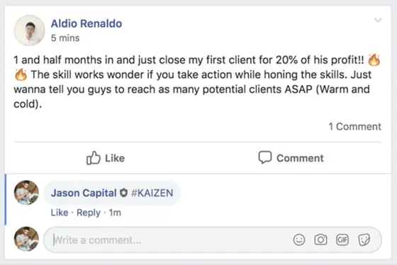 Post from a past student of an earlier Jason Capital program