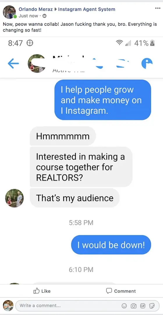 Post from a past student of an earlier Jason Capital program