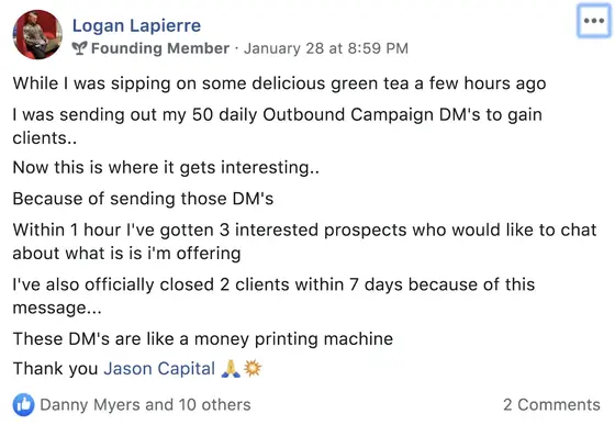 Post from a past student of an earlier Jason Capital program