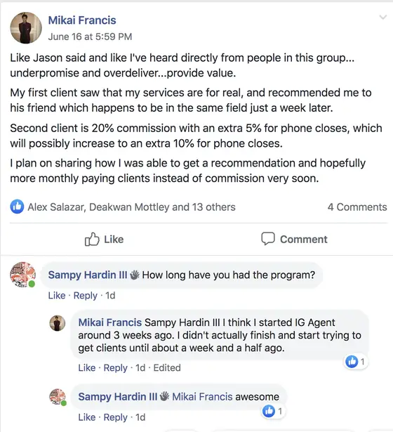 Post from a past student of an earlier Jason Capital program