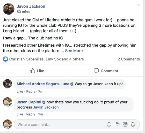Post from a past student of an earlier Jason Capital program