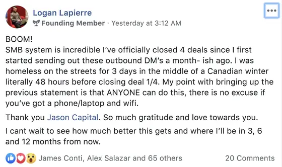 Post from a past student of an earlier Jason Capital program